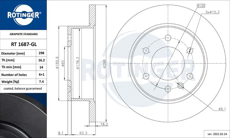 ROTINGER RT1687GL Тормозной диск
