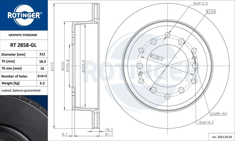 ROTINGER RT2858GL Тормозной диск