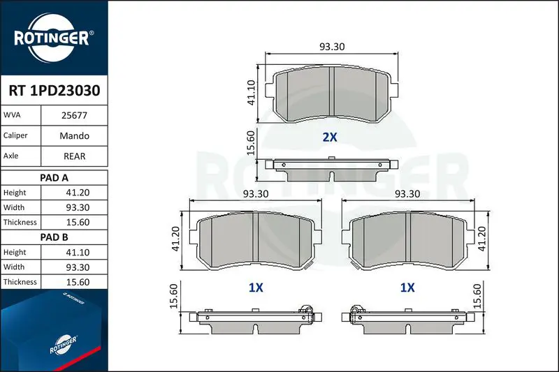 ROTINGER RT1PD23030 Комплект тормозных колодок,