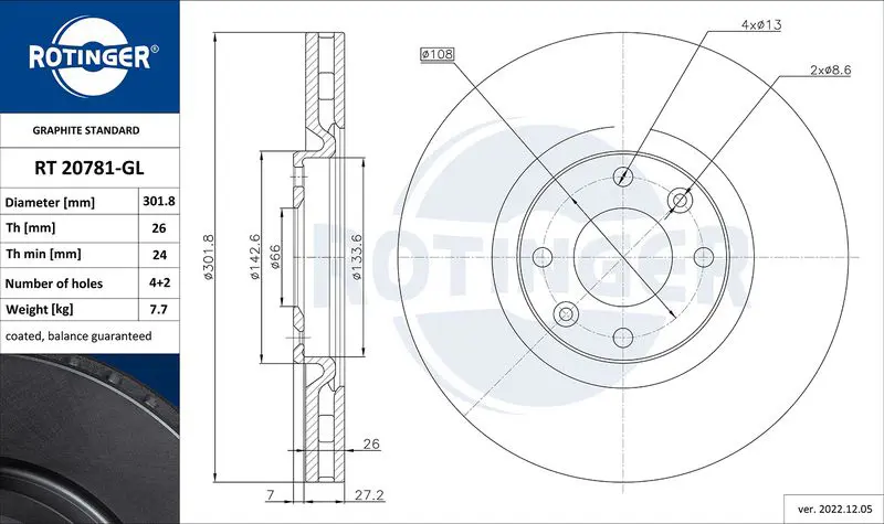 ROTINGER RT20781GL Brake disc