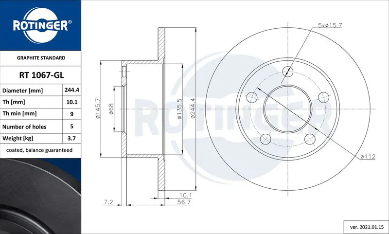 ROTINGER RT1067GL Тормозной диск