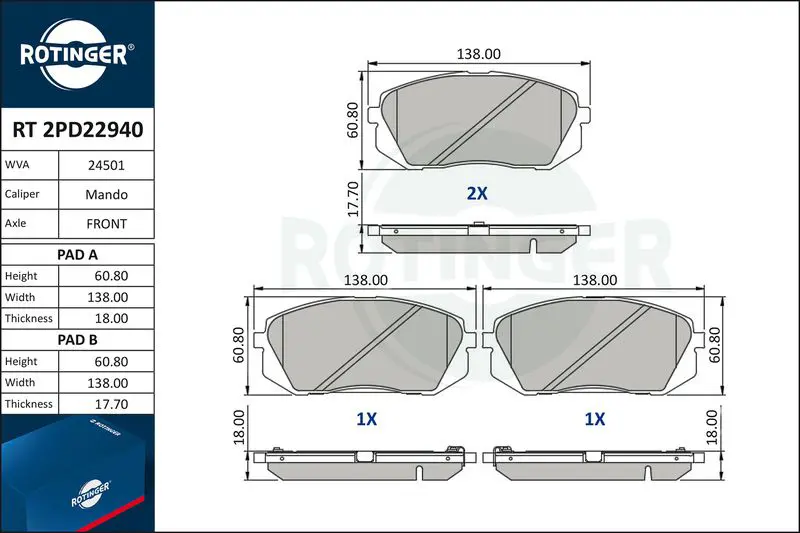 ROTINGER RT2PD22940 Колодки тормозные дисковые без