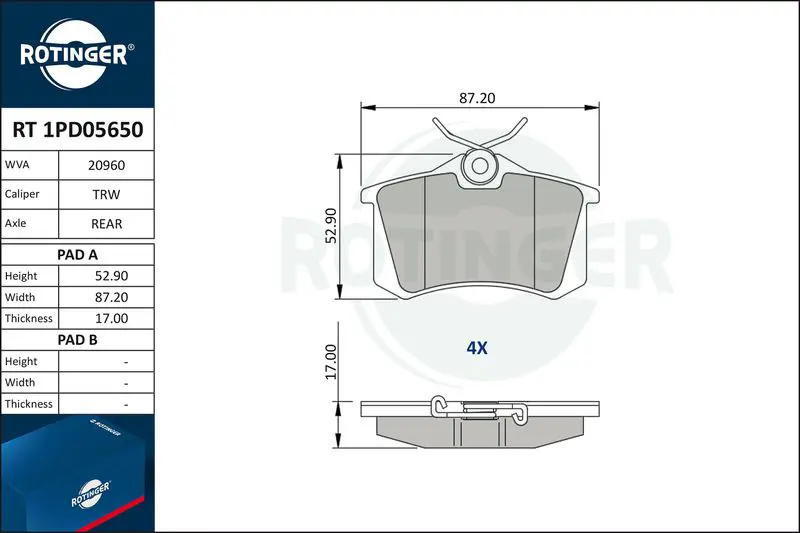 ROTINGER RT1PD05650 Комплект тормозных колодок,