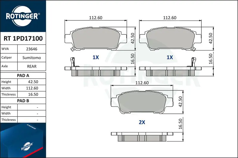 ROTINGER RT1PD17100 Комплект тормозных колодок,