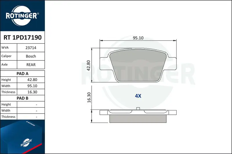ROTINGER RT1PD17190 Комплект тормозных колодок,