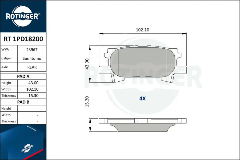 ROTINGER RT1PD18200 Комплект тормозных колодок,