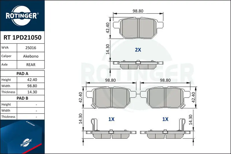 ROTINGER RT1PD21050 Комплект тормозных колодок,