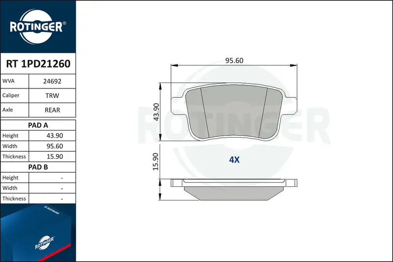 ROTINGER RT1PD21260 Комплект тормозных колодок,