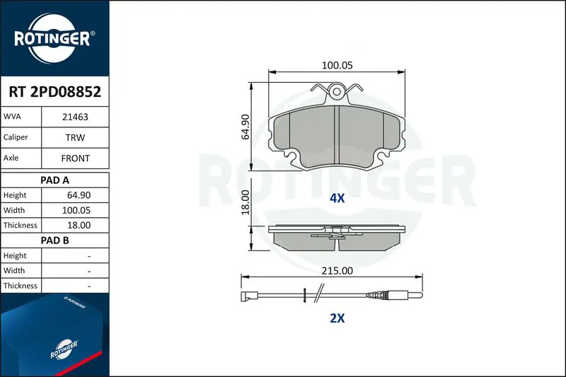 ROTINGER RT2PD08852 Комплект тормозных колодок,