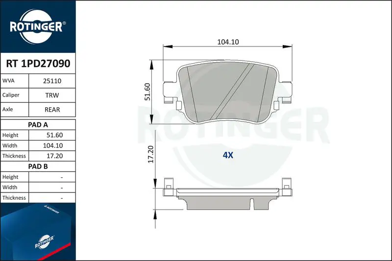 ROTINGER RT1PD27090 Колодки тормозные дисковые без