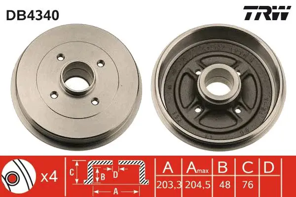 TRW DB4340 Барабан тормозной задний без