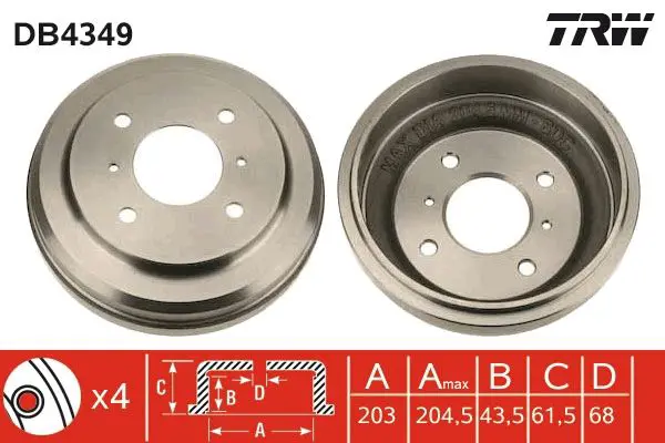 TRW DB4349 БАРАБАН ТОРМОЗНОЙ NISSAN