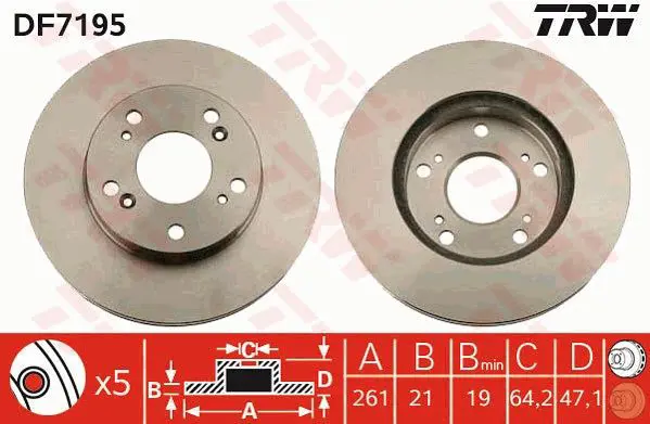 TRW DF7195 Диск тормозной передний HONDA