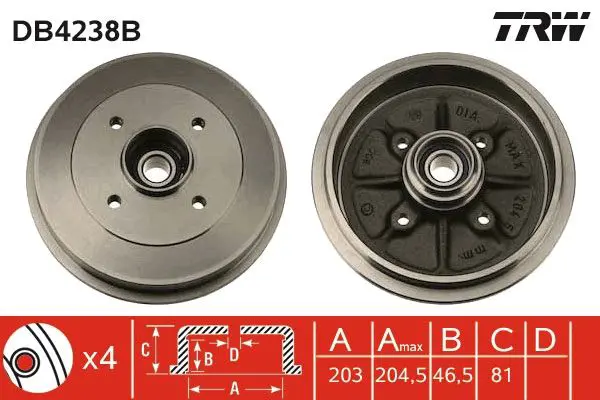 TRW DB4238B Тормозный барабан