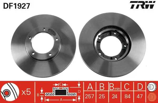 TRW DF1927 Тормдиск переднвент 257X25 5