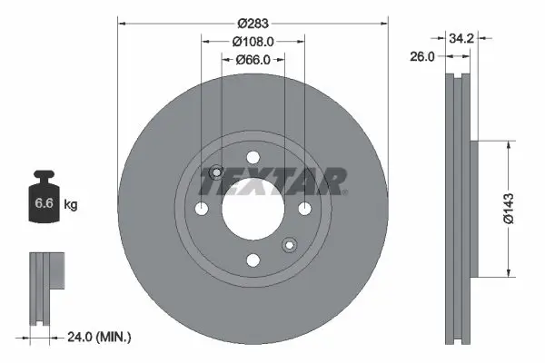 Textar 92111603 Диск тормозной PEUGEOT