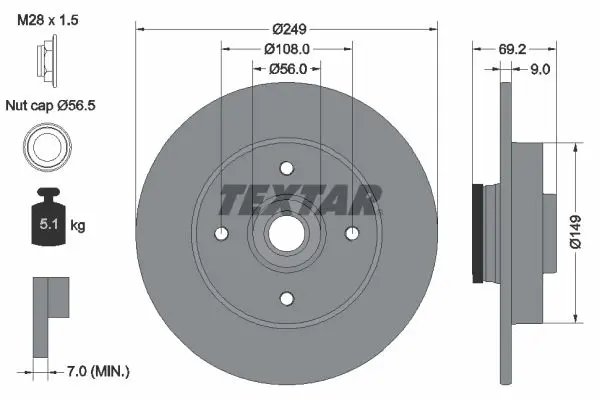 Textar 92202103 Диск тормозной задний, с