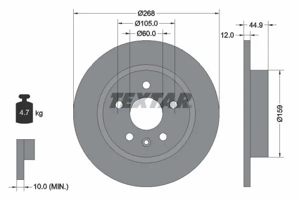 Textar 92205503 Диск тормозной задний с