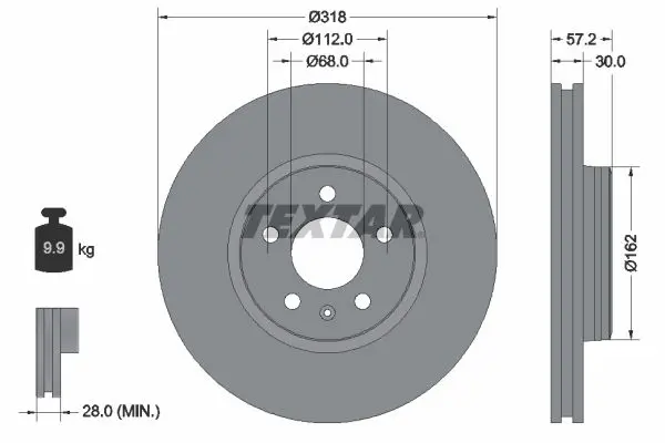Textar 92282705 Диск тормозной AUDI A4 15- с