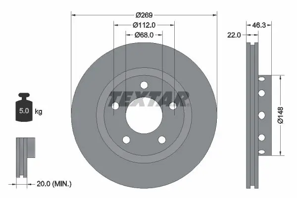 Textar 92098400 Диск тормозной AUDI: A6 97-05,