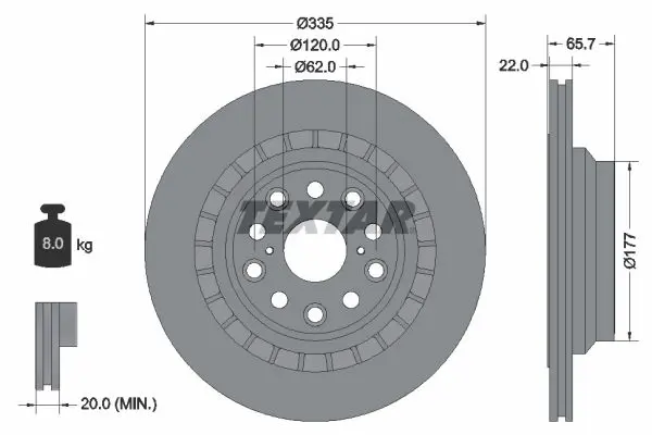 Textar 92224503 Торм.диск зад R.335x22 12 отв.