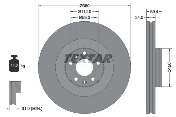 TEXTAR 92122205 Диск тормозной
