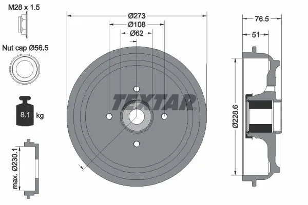 Textar 94037900 Тормозный барабан