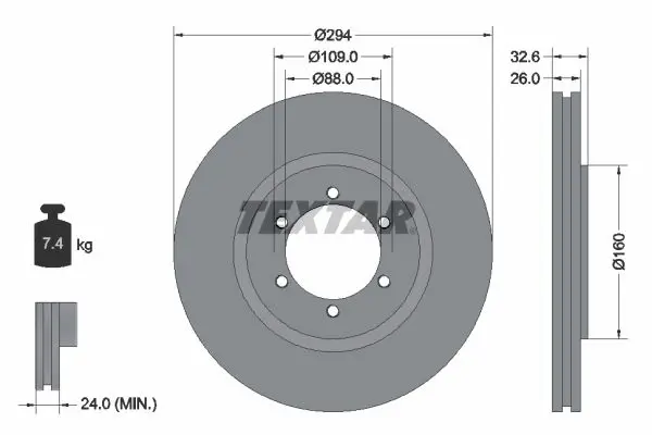 Textar 92162600 Диск тормозной | перед |