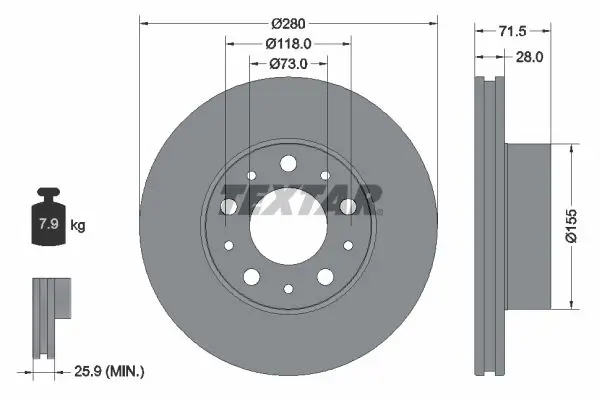 Textar 92275003 Диск тормозной передний PSA