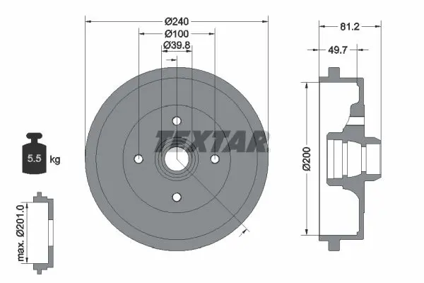 TEXTAR 94006700 Тормозный барабан