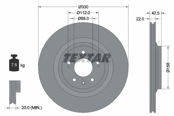 TEXTAR 92160403 диск тормозной с покрытием PRO