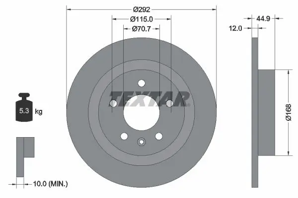 Textar 92205703 Диск тормозной задний с