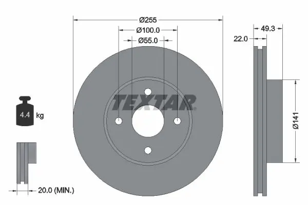Textar 92226300 92226300 диск тормозной