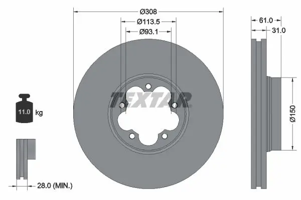 TEXTAR 92274303 Диск тормозной FORD TRANSIT