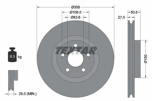 TEXTAR 92306703 Диск тормозной передний
