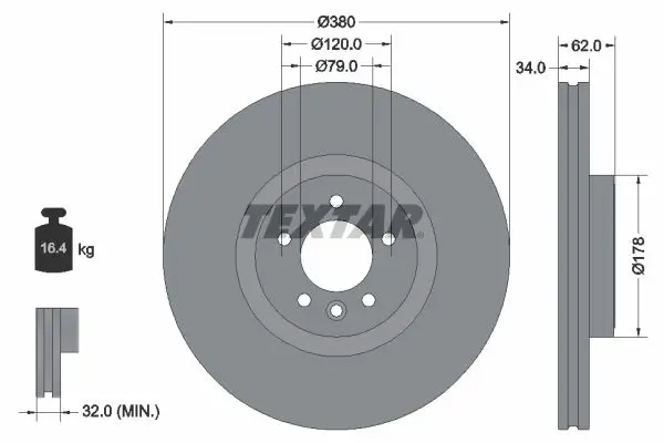 TEXTAR 92316405 Диск тормозной вентилируемый