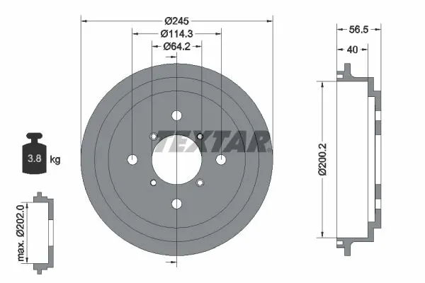 TEXTAR 94032600 Тормозный барабан