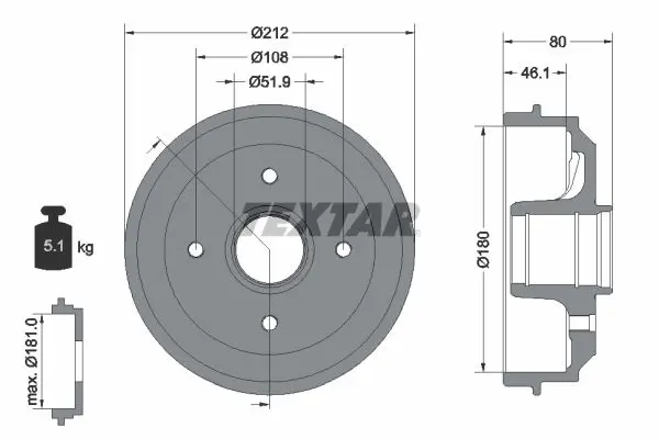 TEXTAR 94014200 Brake drum