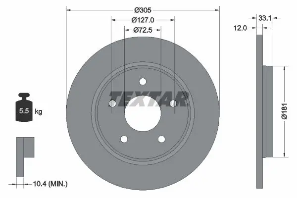 TEXTAR 92181005 Диск тормозной задний