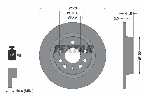 Textar 92118503 Диск тормозной задний с