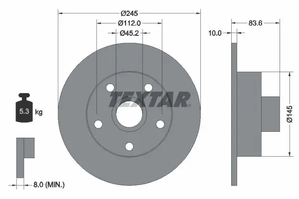 Textar 92072103 Диск тормозной задний с