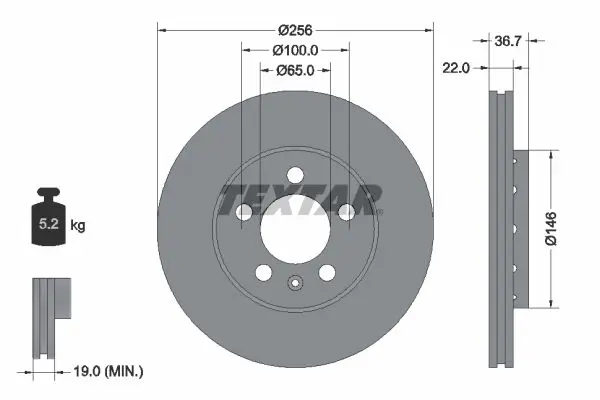 Textar 92082205 Диск тормозной передний AUDI