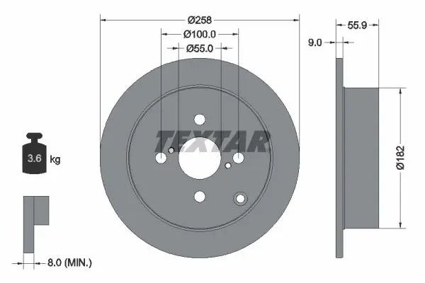 Textar 92126103 Диск тормозной TOYOTA COROLLA