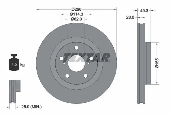 Textar 92168803 Диск тормозной передний TOYOTA