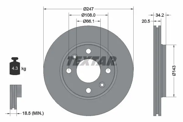 Textar 92043103 Диск тормозной передний