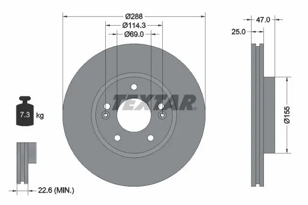 Textar 92290503 Диск торм.пер.HYUNDAI I30