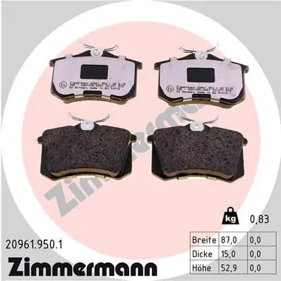 Zimmermann 209619501 Колодки зад. AUDI A4 (B6, 8E2)