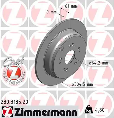 Zimmermann 280318520 Диск тормозной задний с