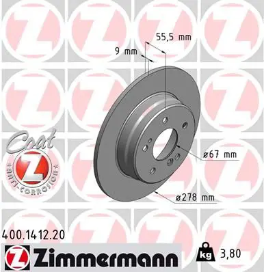 Zimmermann 400141220 Диск тормозной MERCEDES Coat Z