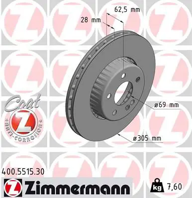 Zimmermann 400551530 Диск тормозной перед MB